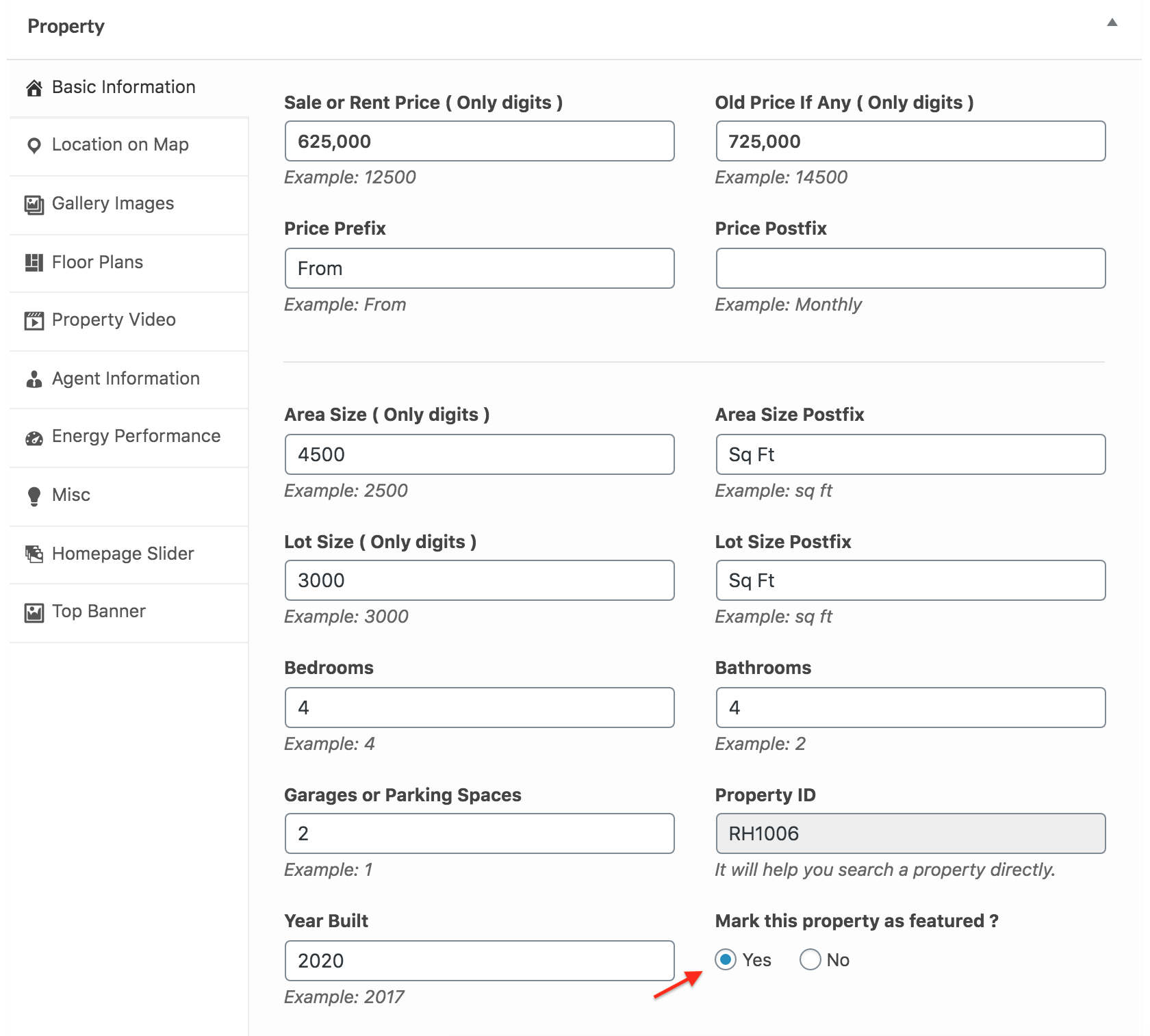 Mark Property as Featured