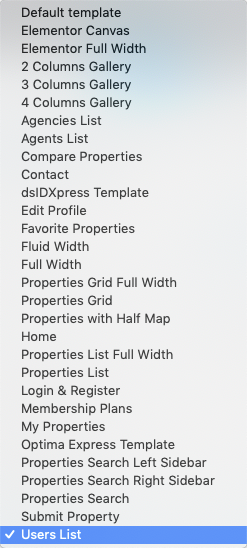 Select User Listing Template