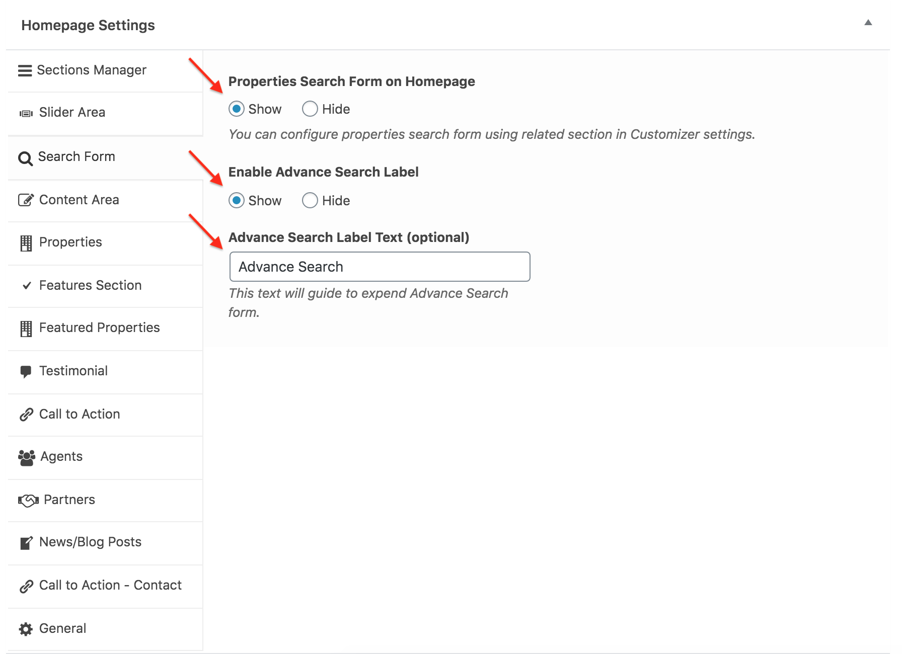 Advance Search Label Text