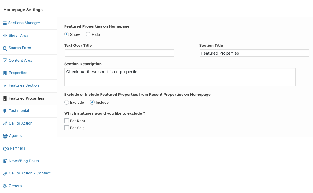 Featured Properties on Home Page