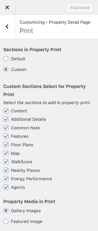 Print Settings on Property Page