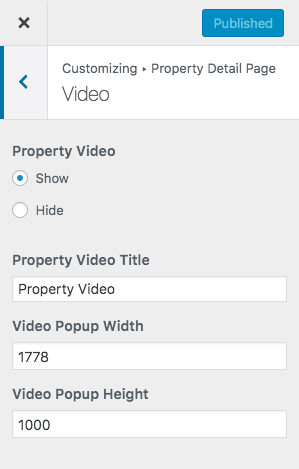 Property Video Settings
