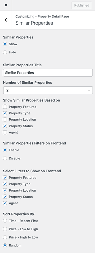 Similar Properties Settings