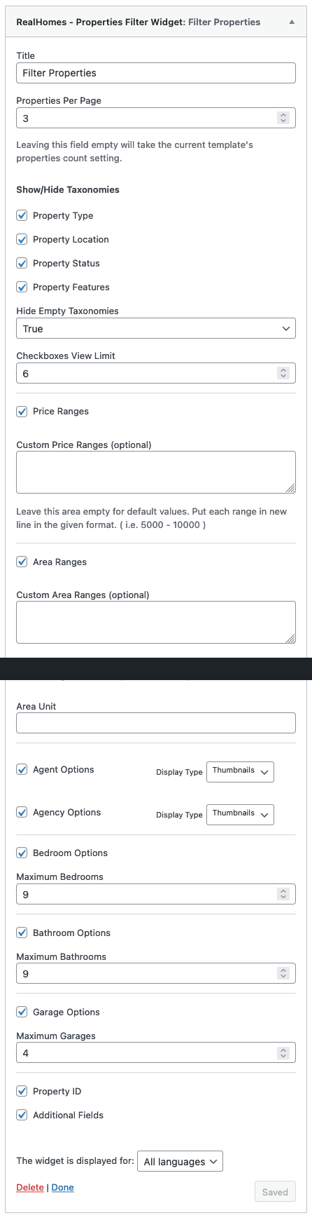 RealHomes - Properties Filter Widget